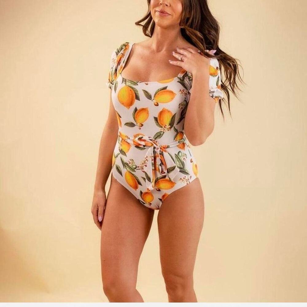 MARINA White One-Piece Swimsuit with Orange Lemon Print